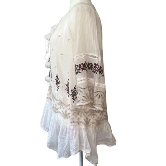 FREE PEOPLE | Pre-Loved Boho Embroidered Cream Tunic Top – Size M - GWP - Picture 2 of 9